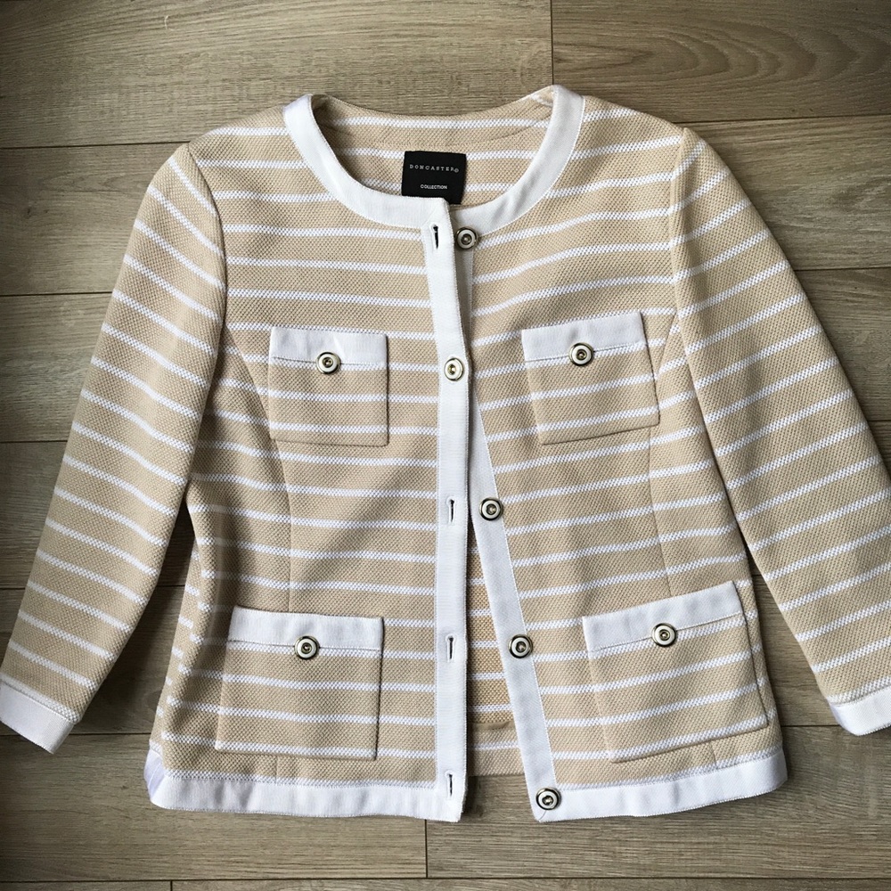 Doncaster Size 4 Camel + White Striped Jacket